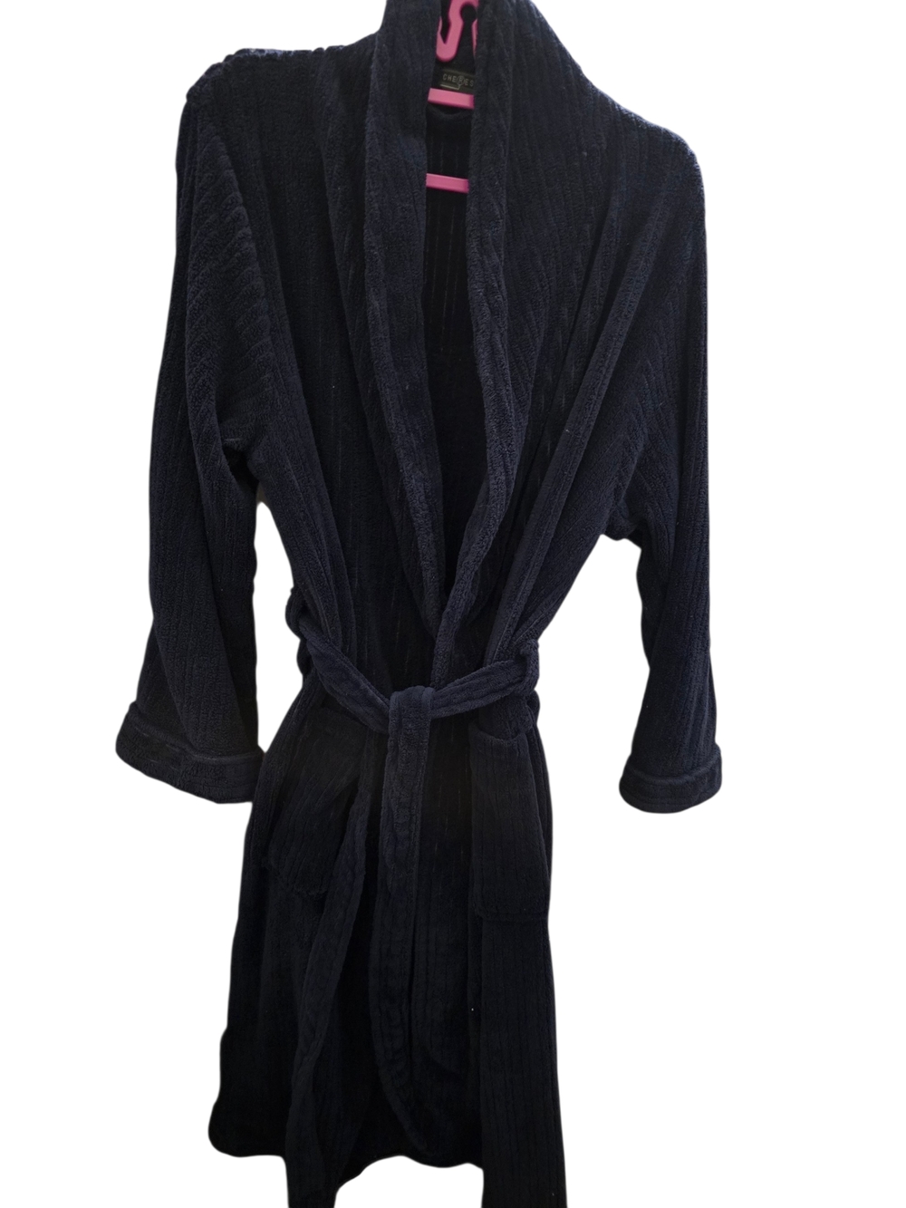Chereskin Plush Navy Terry Robe with Shawl Collar